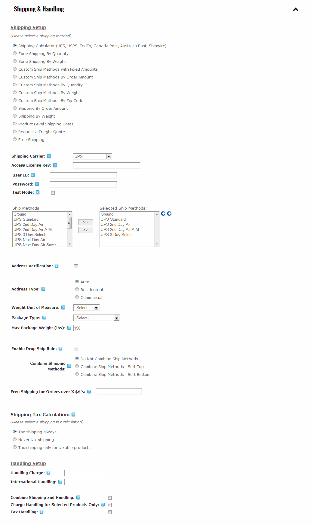 DNN Shopping Cart shipping and handling setup