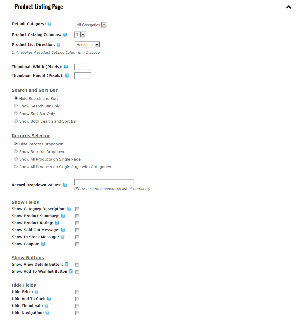 Product Listing Page Setup
