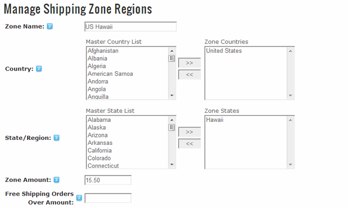 Shipping Cart Ship Zones