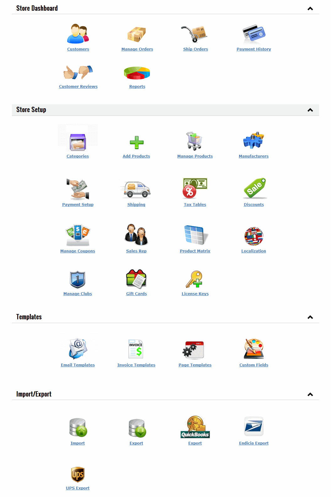 Store Admin Menu<