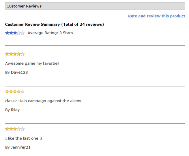 Product customer review listing