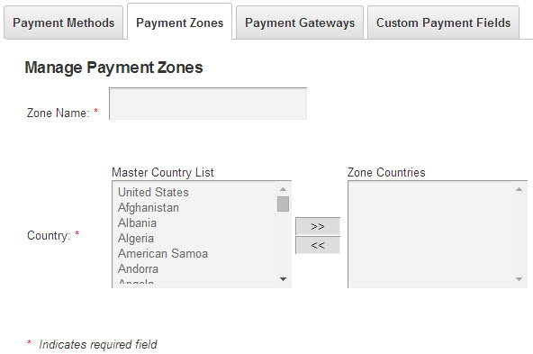 Payment Zone Setup