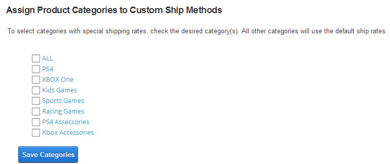 Shipping Cart Categories