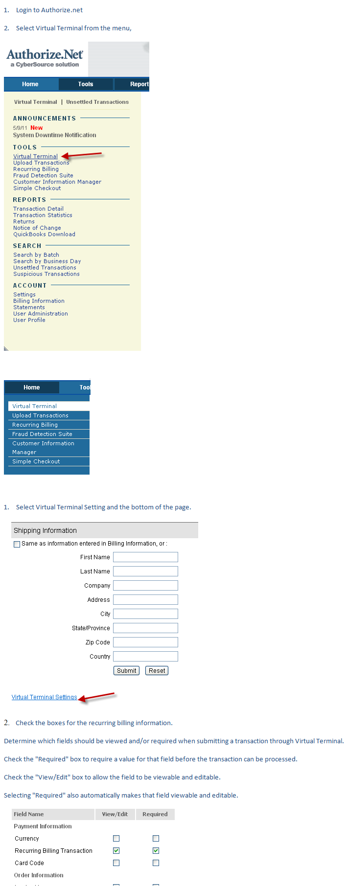 Authorize.net ARB setup