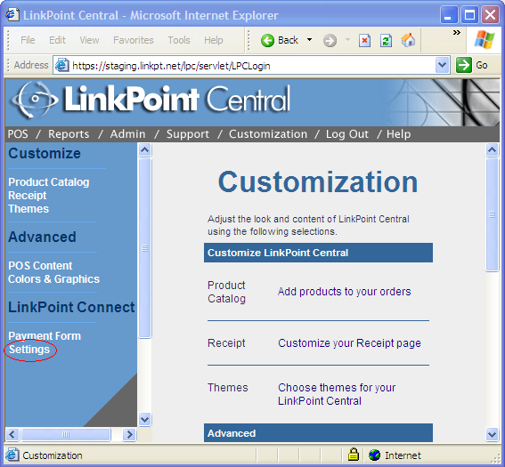 LinkPoint Central Customization