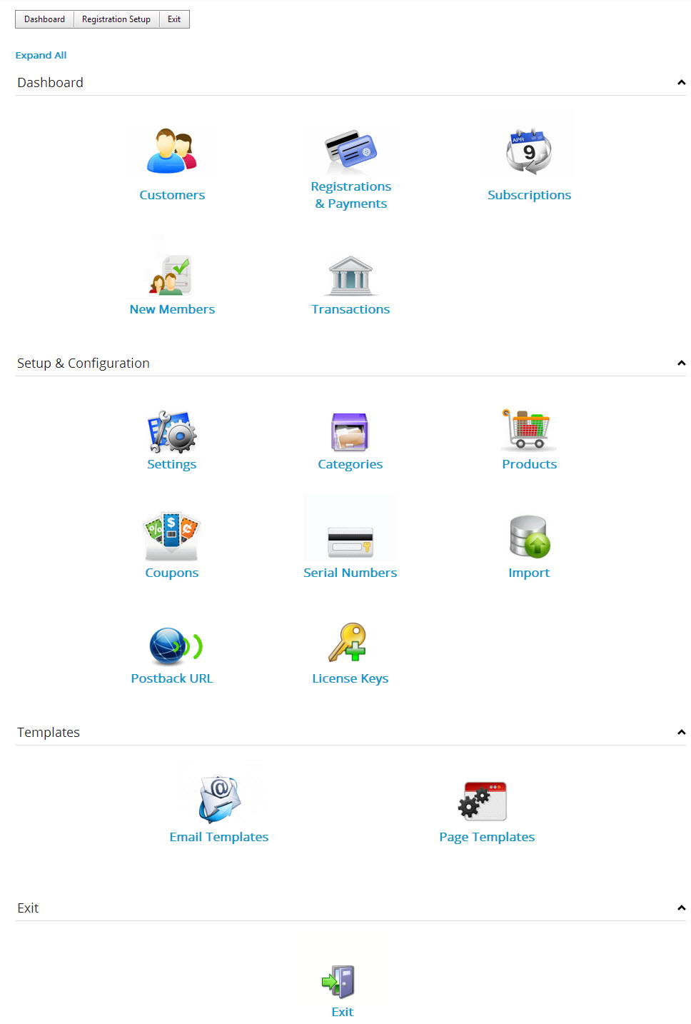 Registration Admin Menu